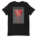 Black t-shirt with graphic red heart, bullet holes, and text 'Kold Hearted' on front.