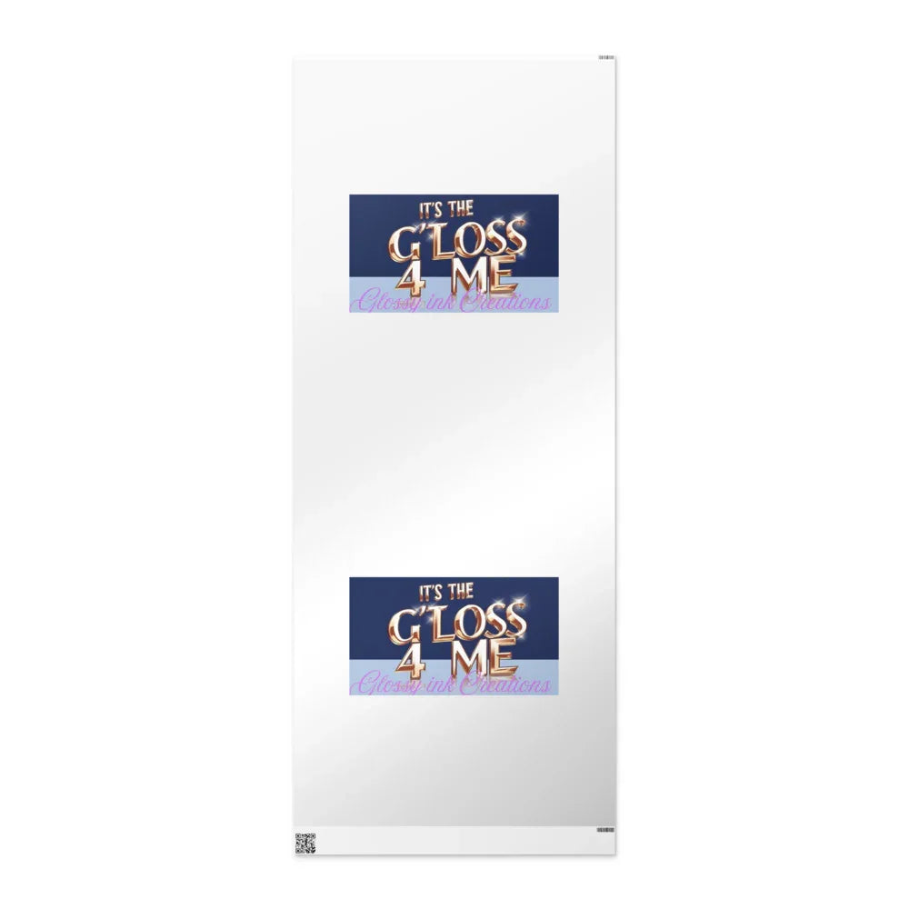 Glossy logo stickers reading 'It's the Gloss 4 Me' on a white sheet, blue and gold design.